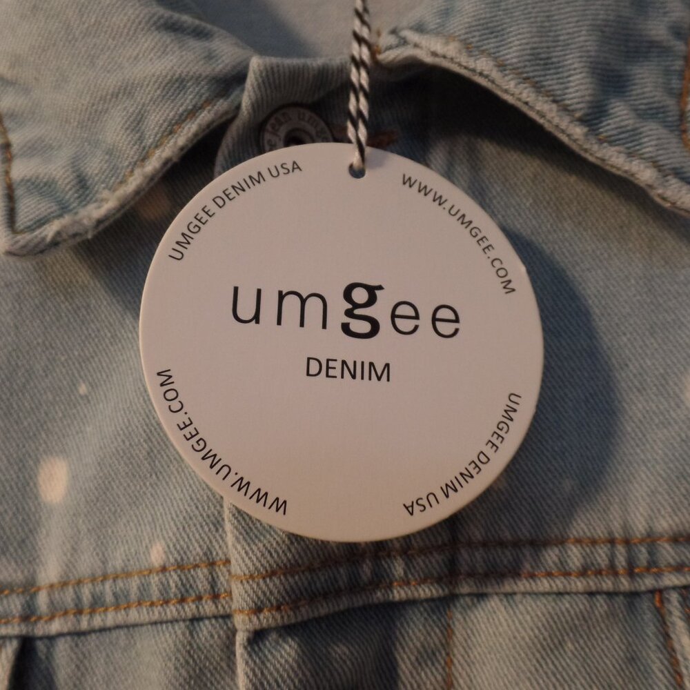 Umgee Denim Bleach Distressed Jean Jacket NWT LARGE - Picture 10 of 11